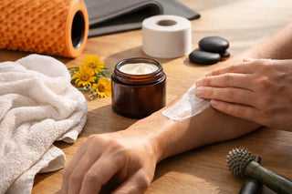 Person applying cream to arm