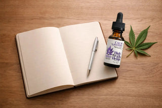 CBD oil dropper on desk representing stress relief and mental reset